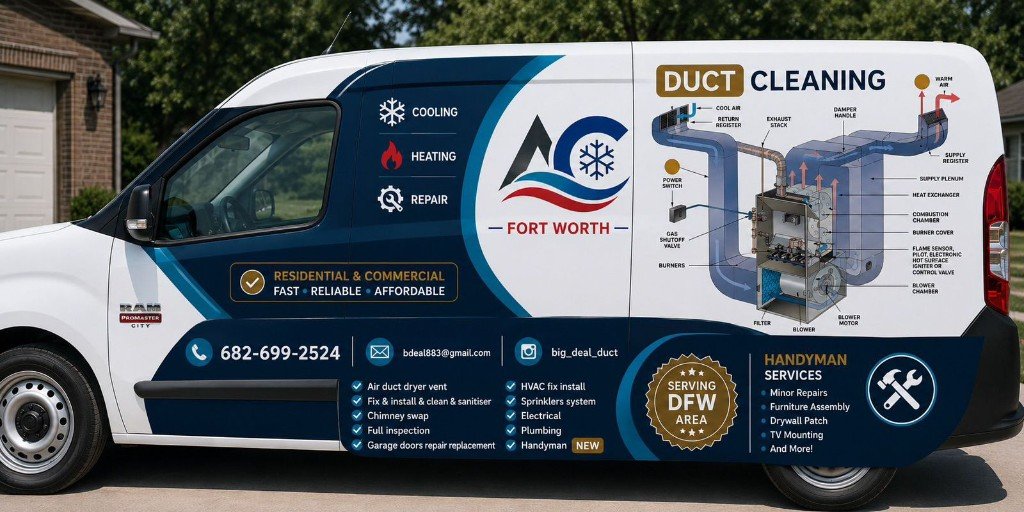 AC Repair Fort Worth branded service van with duct cleaning and HVAC services